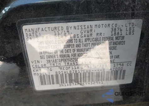 2019 Nissan Sentra S from USA, damaged, VIN 3N1AB7AP8KY452941